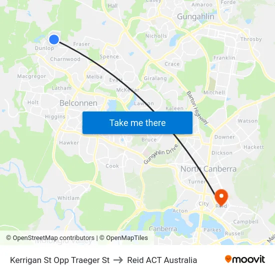 Kerrigan St Opp Traeger St to Reid ACT Australia map