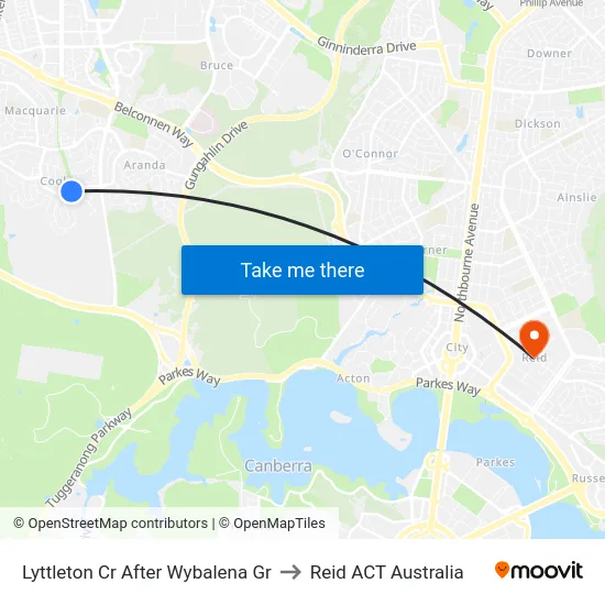 Lyttleton Cr After Wybalena Gr to Reid ACT Australia map