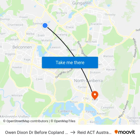 Owen Dixon Dr Before Copland Dr to Reid ACT Australia map