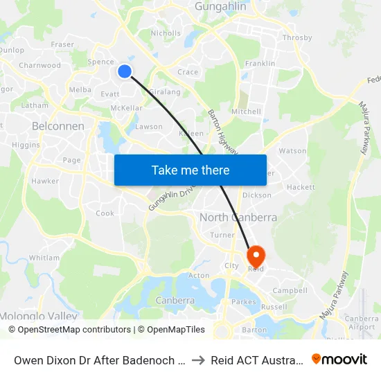 Owen Dixon Dr After Badenoch Cr to Reid ACT Australia map