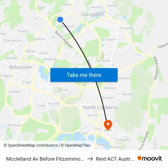 Mcclelland Av Before Fitzsimmons St to Reid ACT Australia map