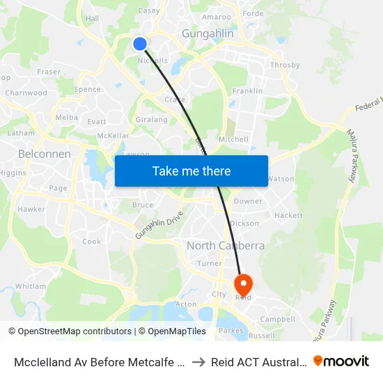 Mcclelland Av Before Metcalfe St to Reid ACT Australia map