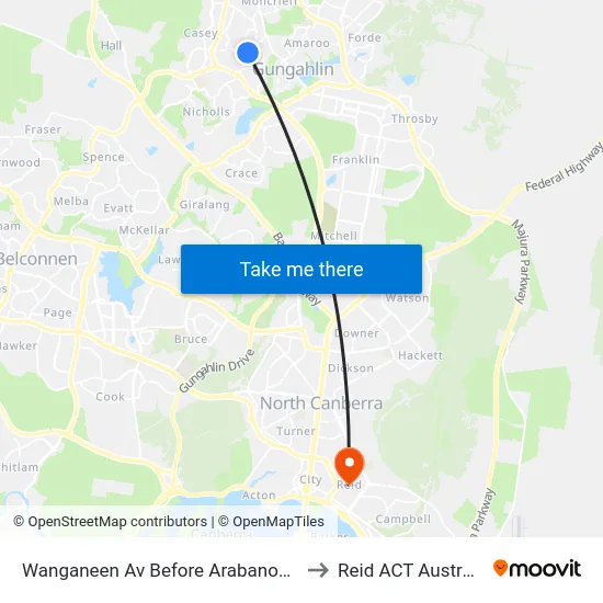 Wanganeen Av Before Arabanoo Cr to Reid ACT Australia map