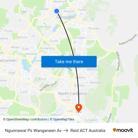 Ngunnawal Ps Wanganeen Av to Reid ACT Australia map