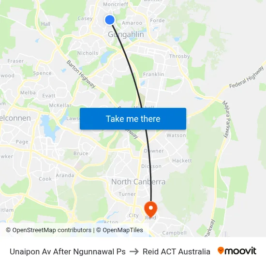 Unaipon Av After Ngunnawal Ps to Reid ACT Australia map