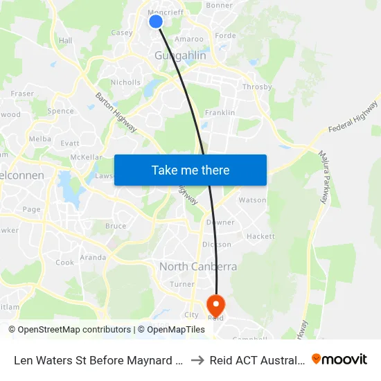 Len Waters St Before Maynard St to Reid ACT Australia map