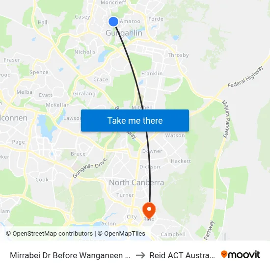 Mirrabei Dr Before Wanganeen Av to Reid ACT Australia map