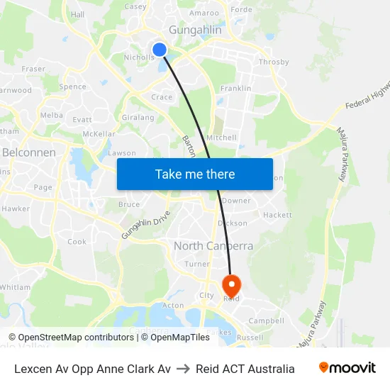 Lexcen Av Opp Anne Clark Av to Reid ACT Australia map