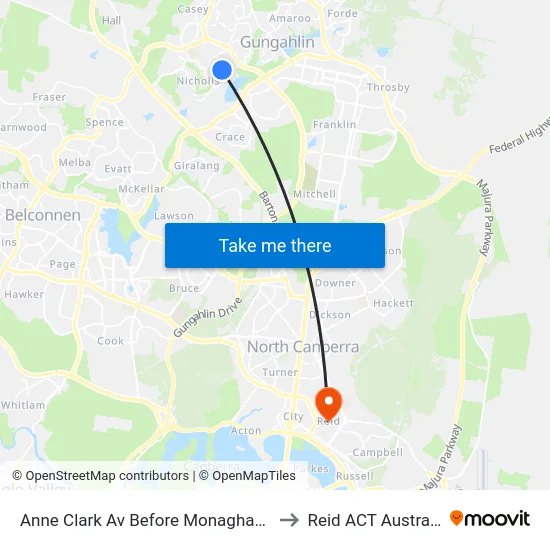 Anne Clark Av Before Monaghan Pl to Reid ACT Australia map