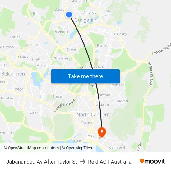 Jabanungga Av After Taylor St to Reid ACT Australia map