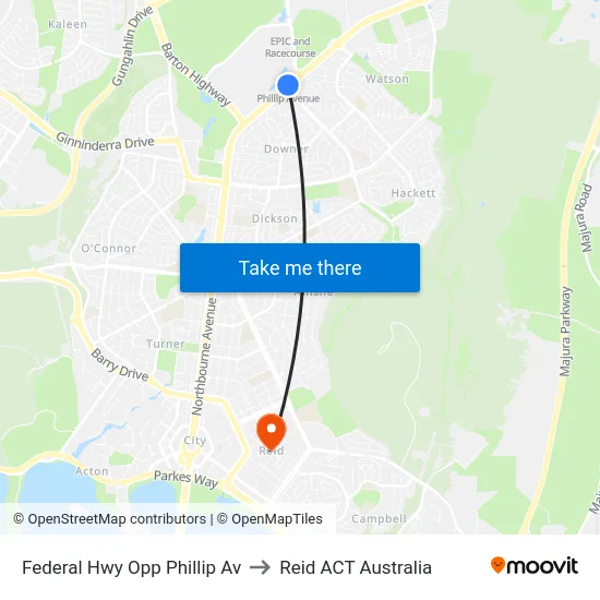 Federal Hwy Opp Phillip Av to Reid ACT Australia map