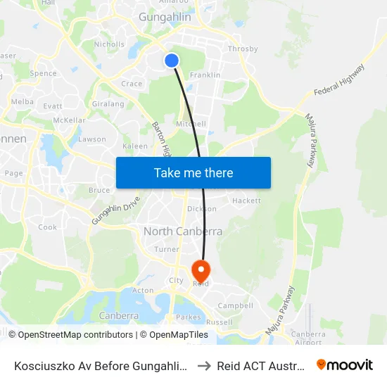 Kosciuszko Av Before Gungahlin Dr to Reid ACT Australia map