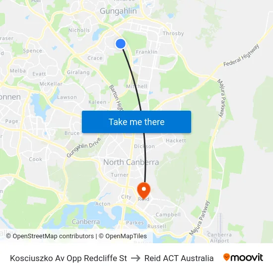 Kosciuszko Av Opp Redcliffe St to Reid ACT Australia map