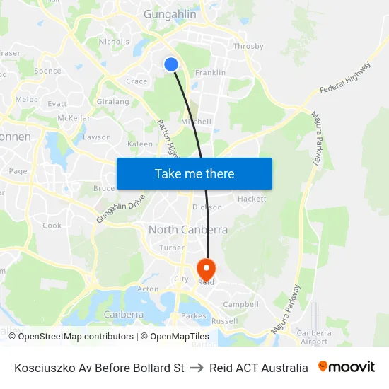 Kosciuszko Av Before Bollard St to Reid ACT Australia map
