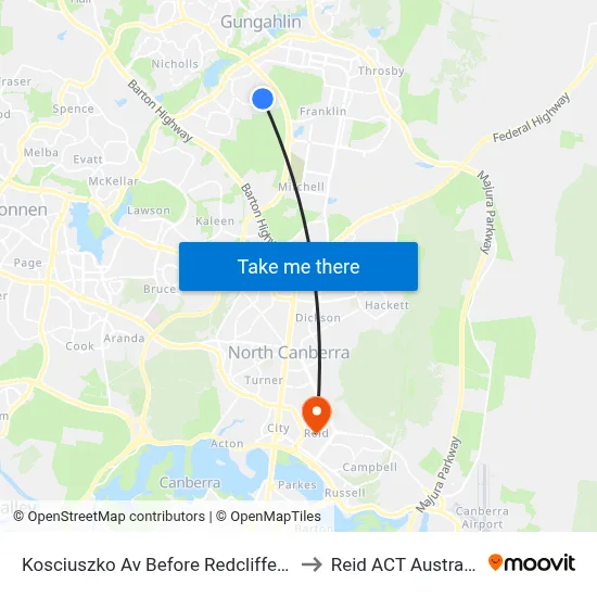 Kosciuszko Av Before Redcliffe St to Reid ACT Australia map