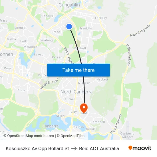 Kosciuszko Av Opp Bollard St to Reid ACT Australia map