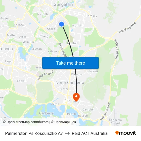 Palmerston Ps Koscuiszko Av to Reid ACT Australia map