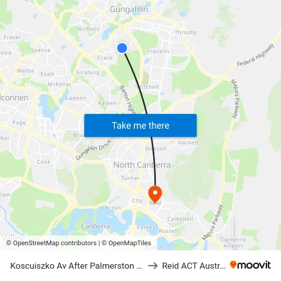 Koscuiszko Av After Palmerston Shops to Reid ACT Australia map
