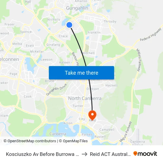 Kosciuszko Av Before Burrowa St to Reid ACT Australia map