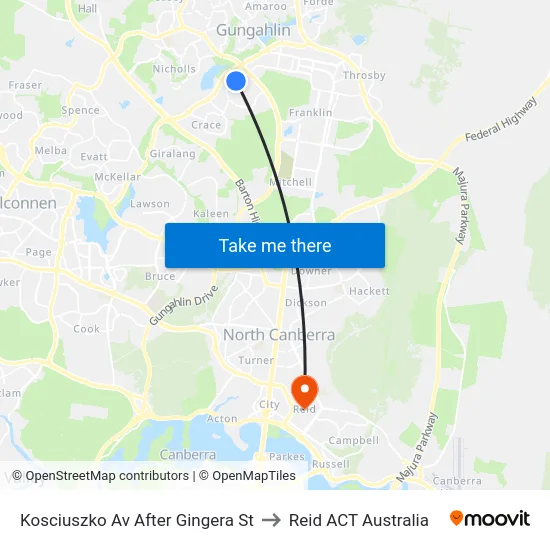 Kosciuszko Av After Gingera St to Reid ACT Australia map