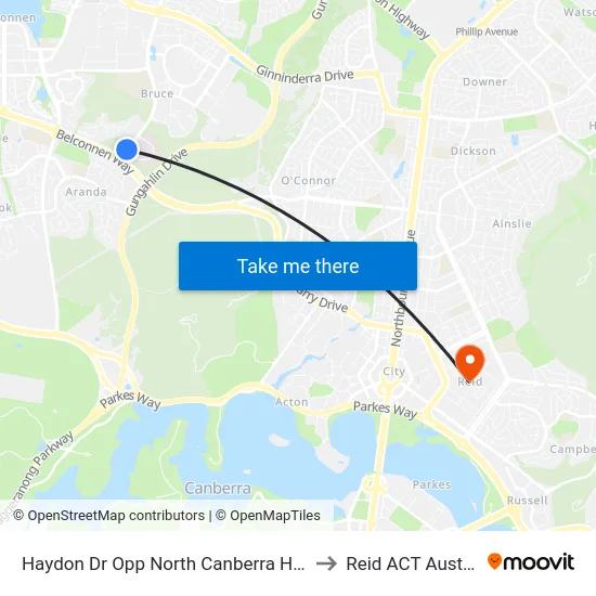 Haydon Dr Opp North Canberra Hospital to Reid ACT Australia map