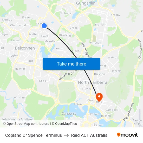 Copland Dr Spence Terminus to Reid ACT Australia map