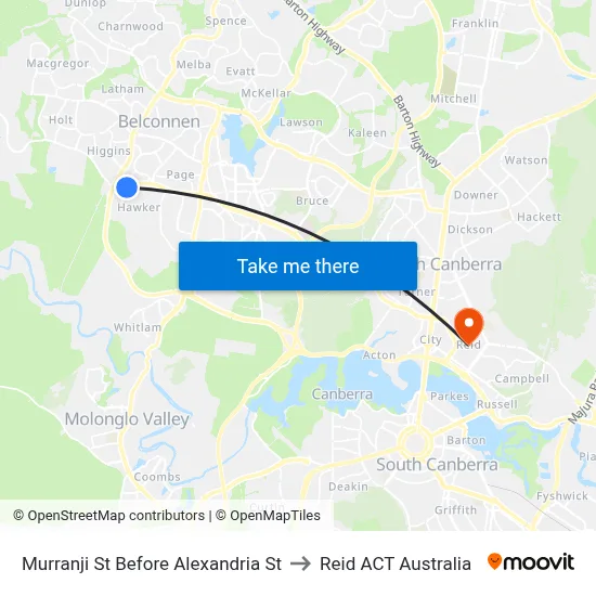 Murranji St Before Alexandria St to Reid ACT Australia map