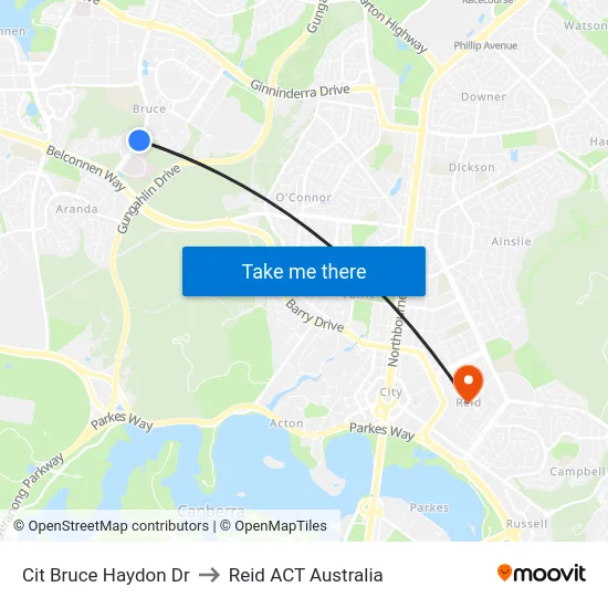Cit Bruce Haydon Dr to Reid ACT Australia map