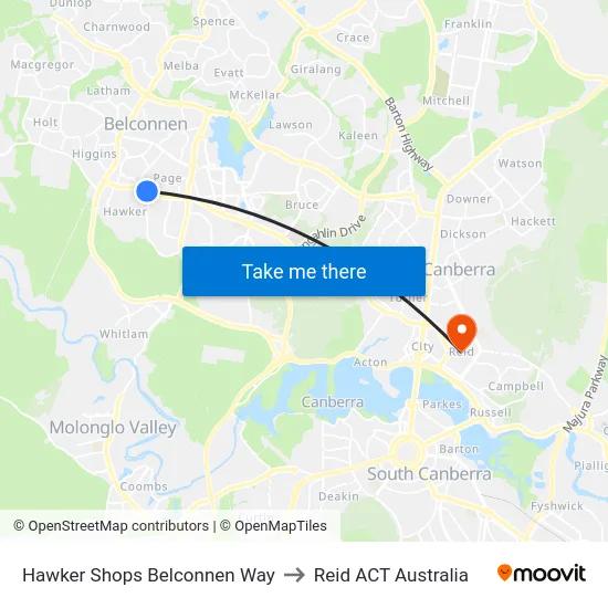 Hawker Shops Belconnen Way to Reid ACT Australia map