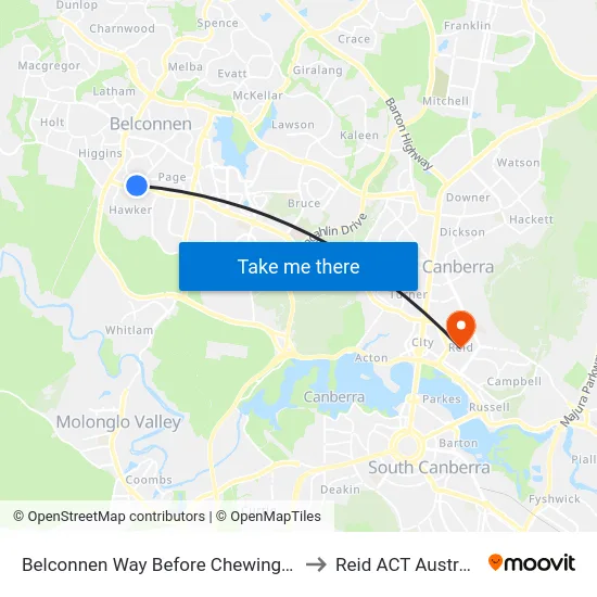 Belconnen Way Before Chewings St to Reid ACT Australia map