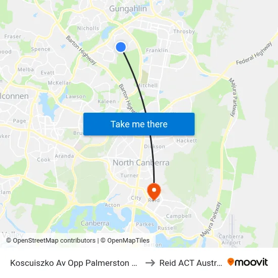 Koscuiszko Av Opp Palmerston Shops to Reid ACT Australia map
