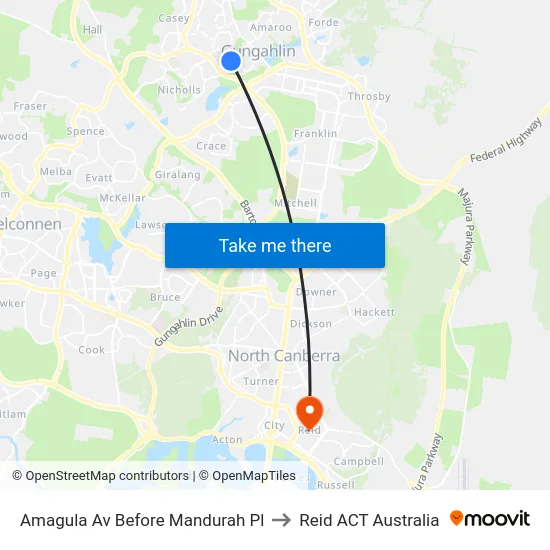 Amagula Av Before Mandurah Pl to Reid ACT Australia map