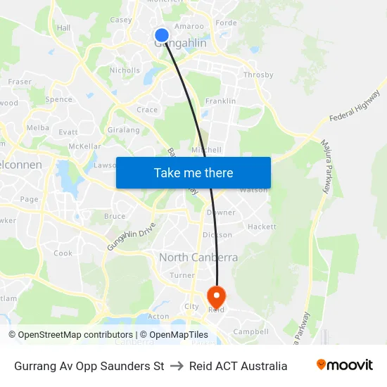 Gurrang Av Opp Saunders St to Reid ACT Australia map