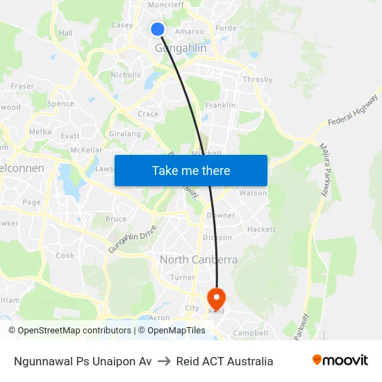 Ngunnawal Ps Unaipon Av to Reid ACT Australia map