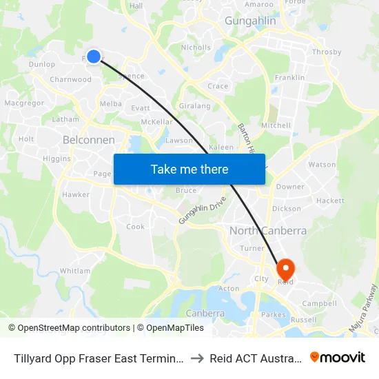 Tillyard Opp Fraser East Terminus to Reid ACT Australia map