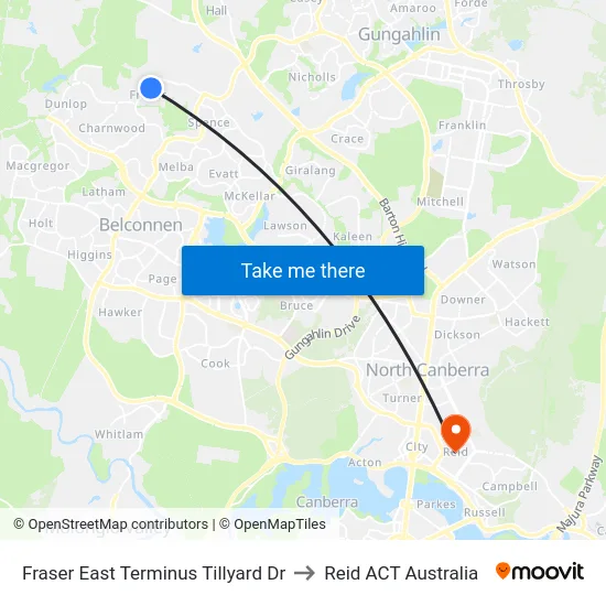 Fraser East Terminus Tillyard Dr to Reid ACT Australia map