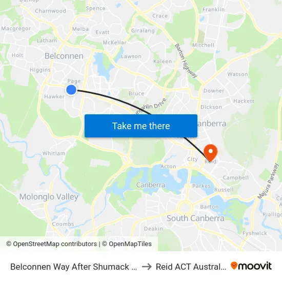 Belconnen Way After Shumack St to Reid ACT Australia map