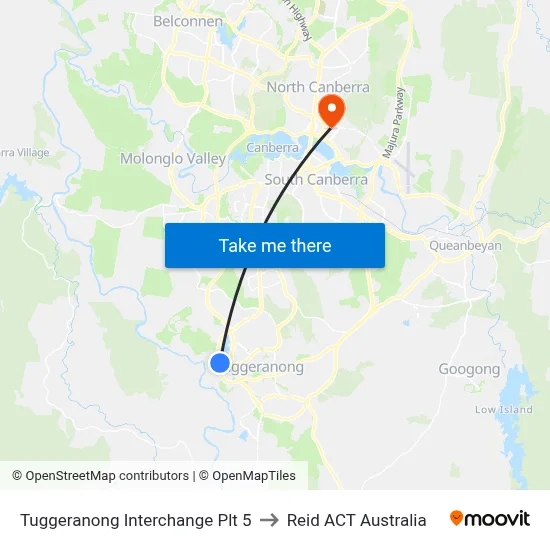 Tuggeranong Interchange Plt 5 to Reid ACT Australia map