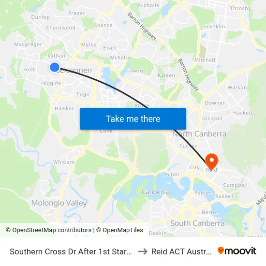 Southern Cross Dr After 1st Starke St to Reid ACT Australia map