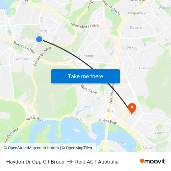 Haydon Dr Opp Cit Bruce to Reid ACT Australia map