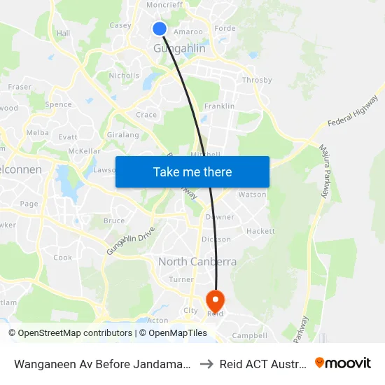 Wanganeen Av Before Jandamarra St to Reid ACT Australia map