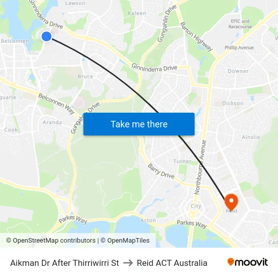 Aikman Dr After Thirriwirri St to Reid ACT Australia map