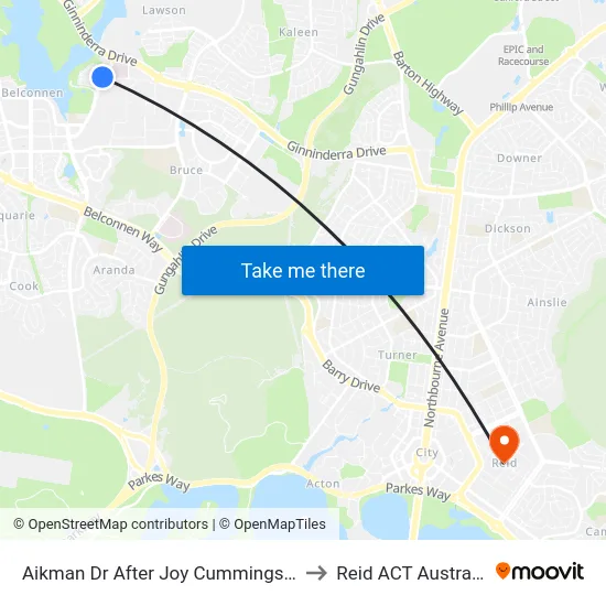 Aikman Dr After Joy Cummings Pl to Reid ACT Australia map