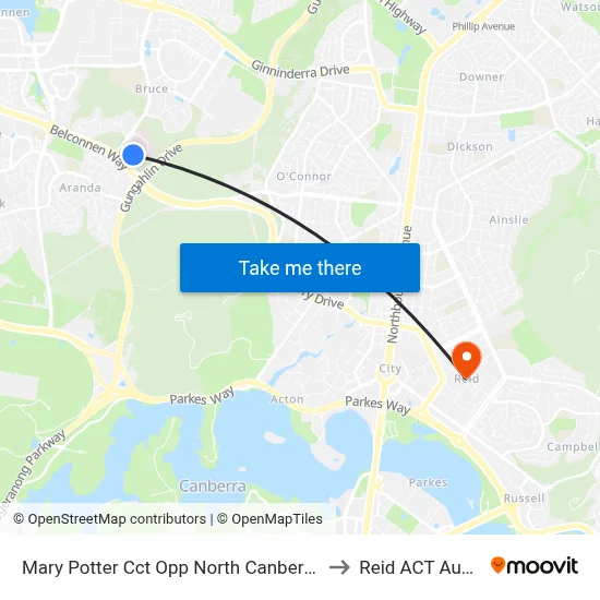 Mary Potter Cct Opp North Canberra Hospital to Reid ACT Australia map