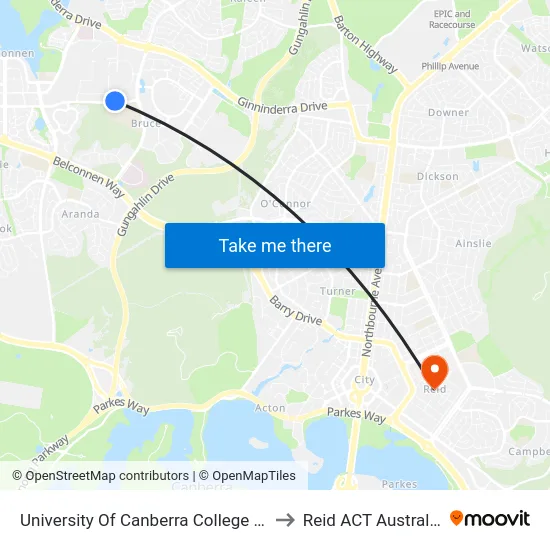 University Of Canberra College St to Reid ACT Australia map
