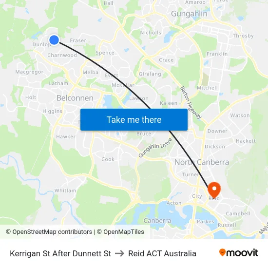 Kerrigan St After Dunnett St to Reid ACT Australia map