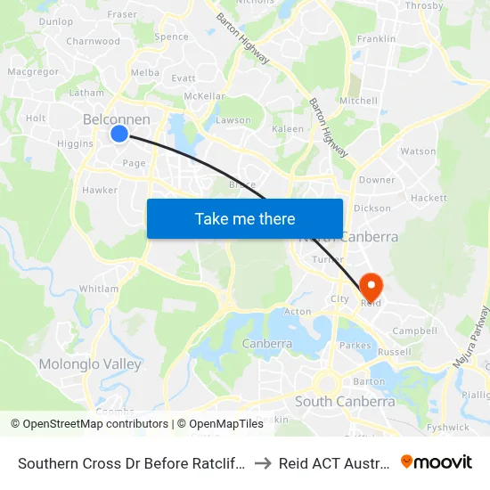 Southern Cross Dr Before Ratcliffe Cr to Reid ACT Australia map