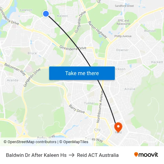 Baldwin Dr After Kaleen Hs to Reid ACT Australia map