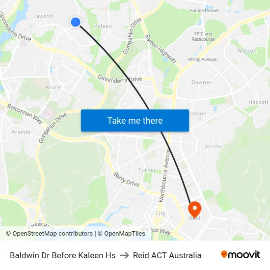 Baldwin Dr Before Kaleen Hs to Reid ACT Australia map