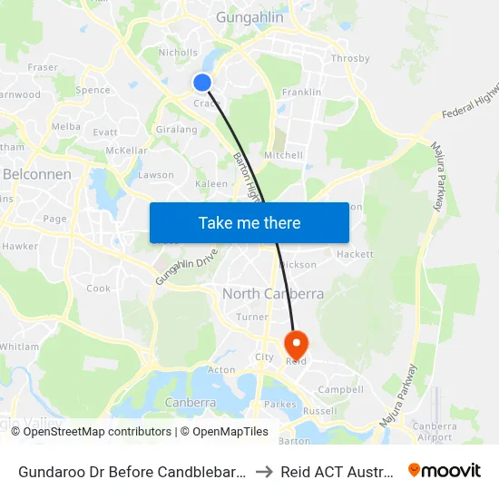 Gundaroo Dr Before Candblebark Cl to Reid ACT Australia map